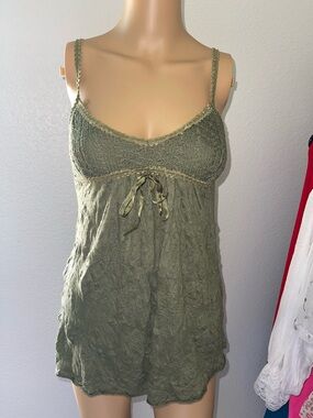 Vintage Charlotte Russe Olive Green Crochet-Trim Tank